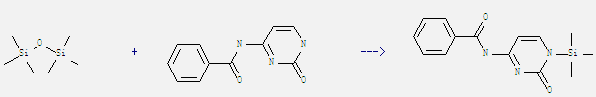 Hexamethyldisiloxane can react with 4-benzoylamino-1H-pyrimidin-2-one to get N-(2-oxo-1-trimethylsilanyl-1,2-dihydro-pyrimidin-4-yl)-benzamide